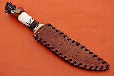13" custom made Nessmuk hunting knife, Hand crafted scale, Leather sheath