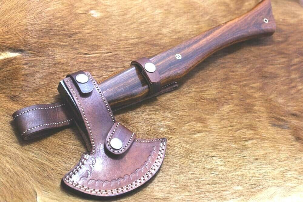 Damascus steel Timmerbila axe, 15 Inches long Log splitter Axe with Cow sheath