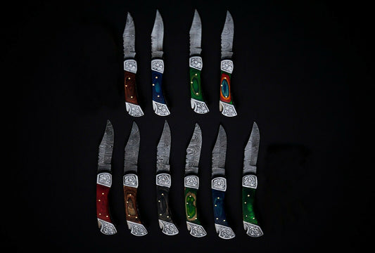 10 pieces 8.5 and 7.5" Damascus steel back lock folding knife set with Sheath