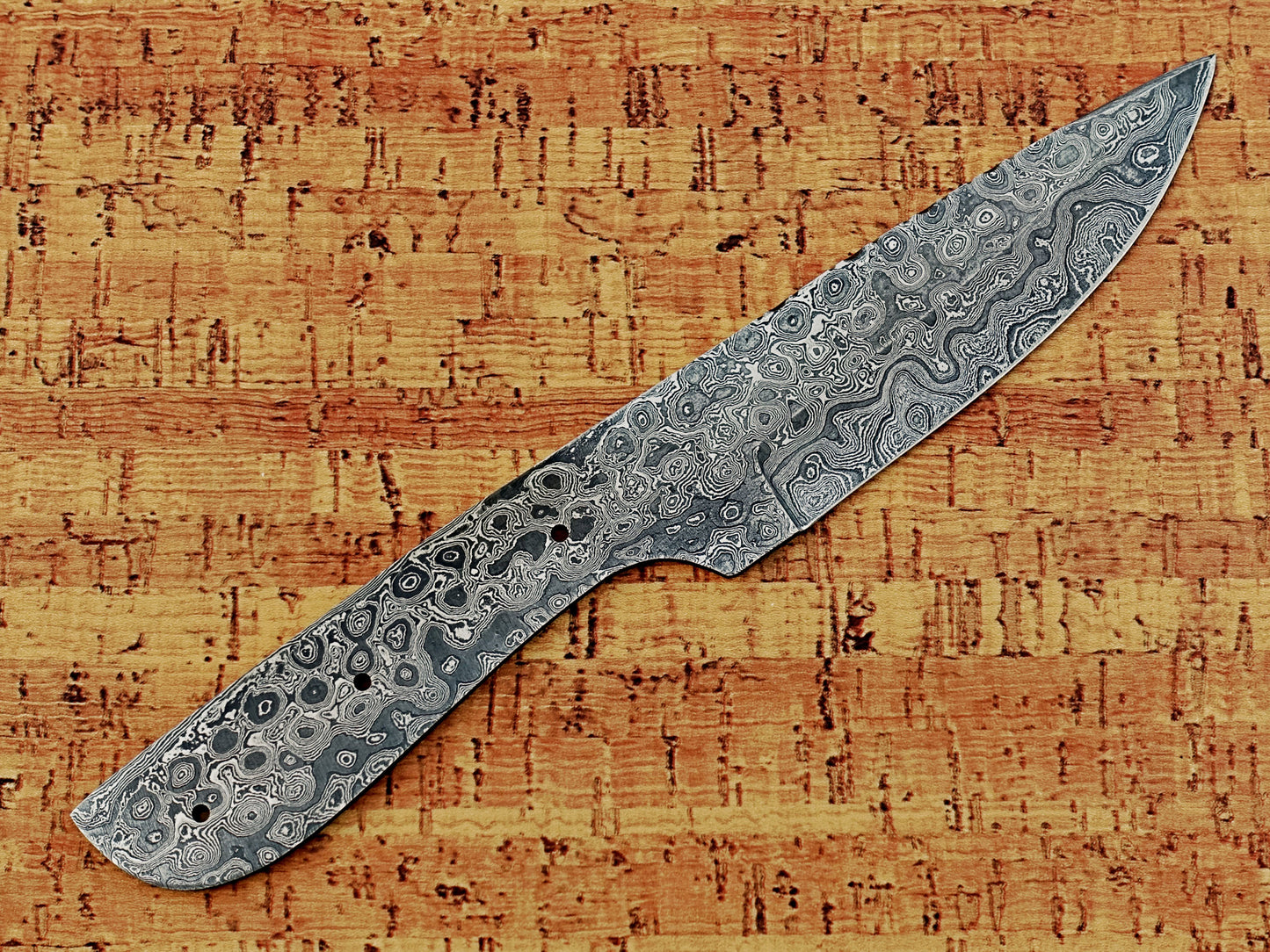 10 inches long drop point blank blade, hand forged Rain drop pattern Damascus steel blank blade skinning knife with 3 Pin hole oval scale, 4.5 inches cutting edge