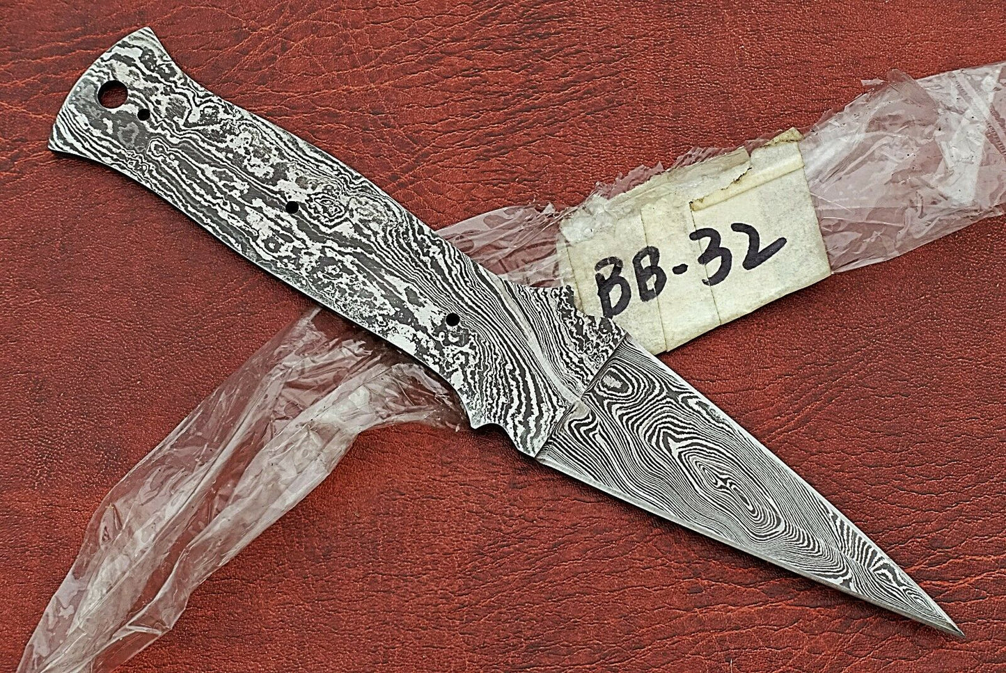 8.5" needle point Damascus steel blank blade knife with 4" dual cutting edge
