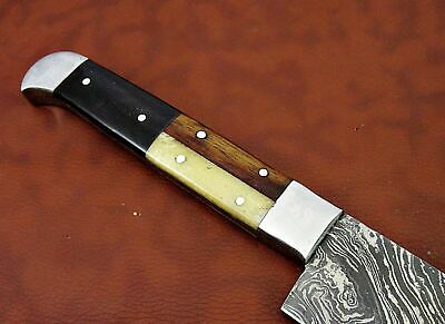 15" long Damascus steel Salmon Knife 9" cutting edge, 6" long Multi color scale