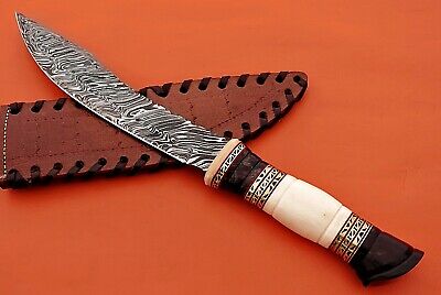 13" custom made Nessmuk hunting knife, Hand crafted scale, Leather sheath