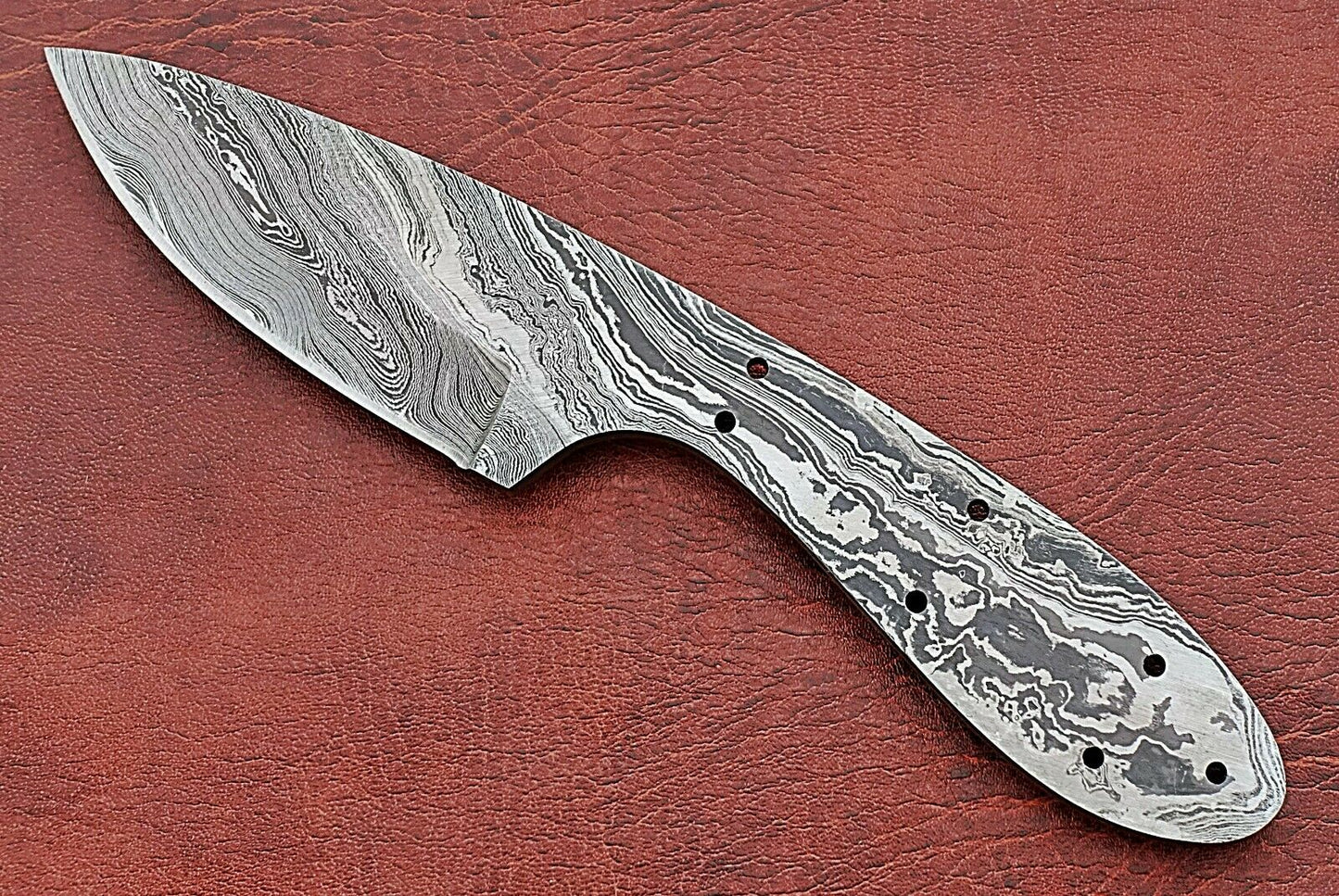 7.5" drop point Damascus steel blank blade pocket knife with 3" cutting edge