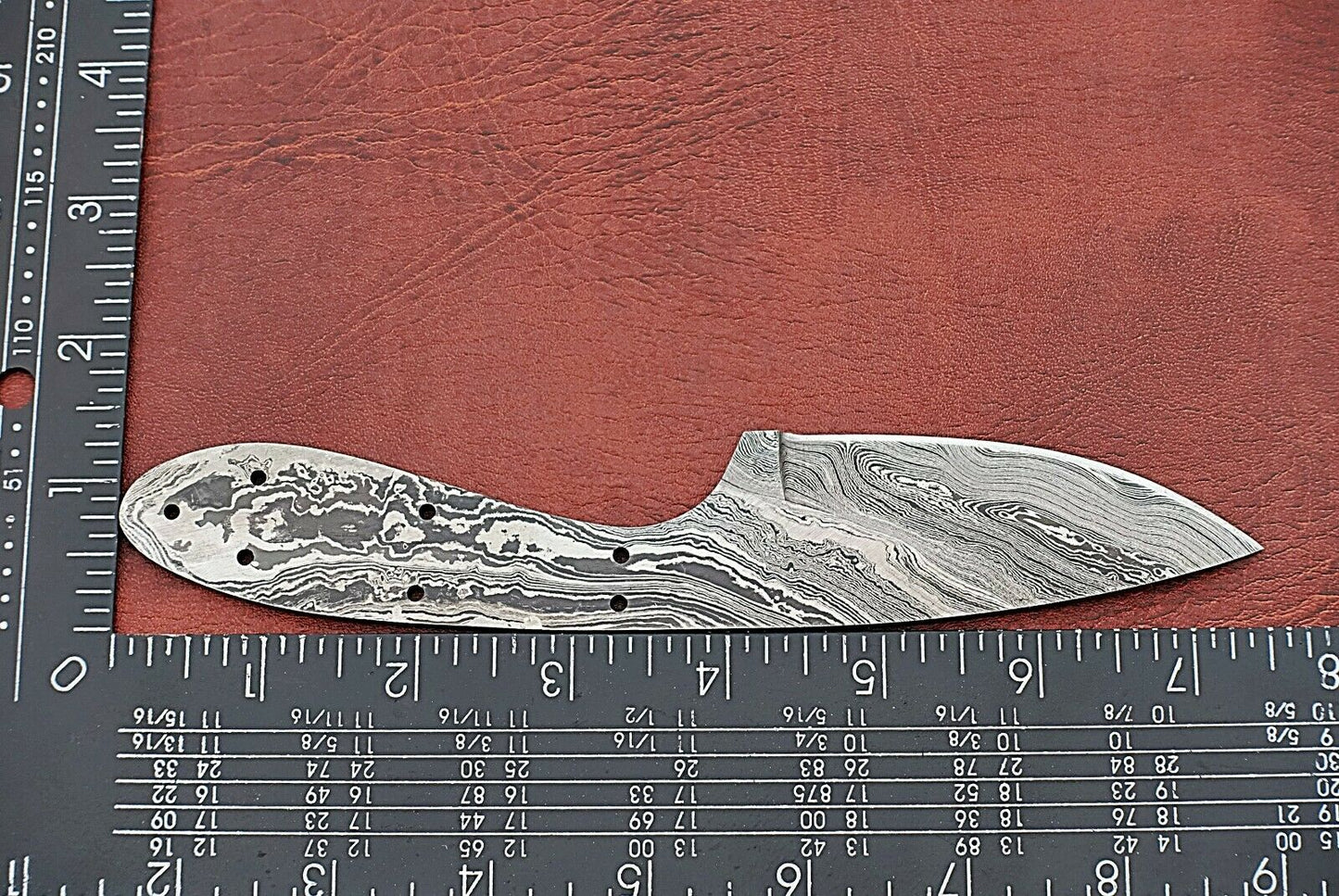 7.5" drop point Damascus steel blank blade pocket knife with 3" cutting edge