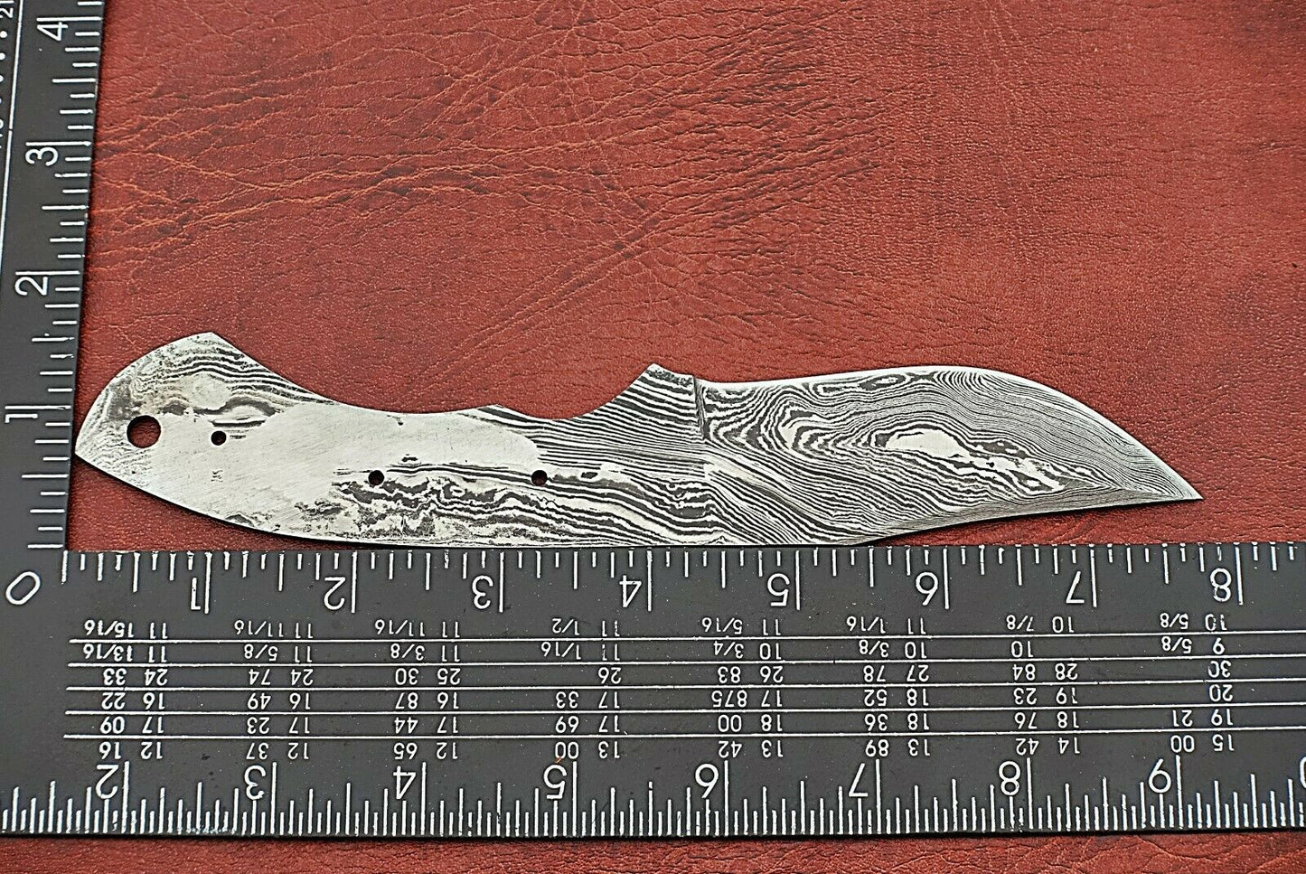 7.75" trailing point Damascus steel blank blade pocket knife with 3.25" cutting