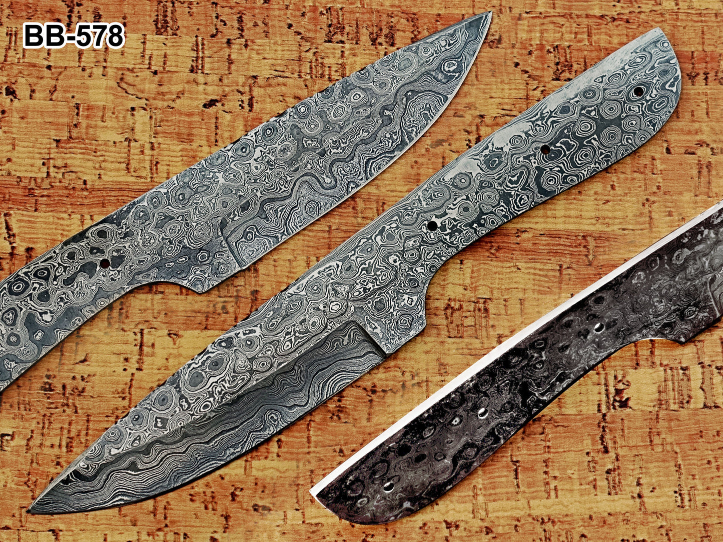 10 inches long drop point blank blade, hand forged Rain drop pattern Damascus steel blank blade skinning knife with 3 Pin hole oval scale, 4.5 inches cutting edge