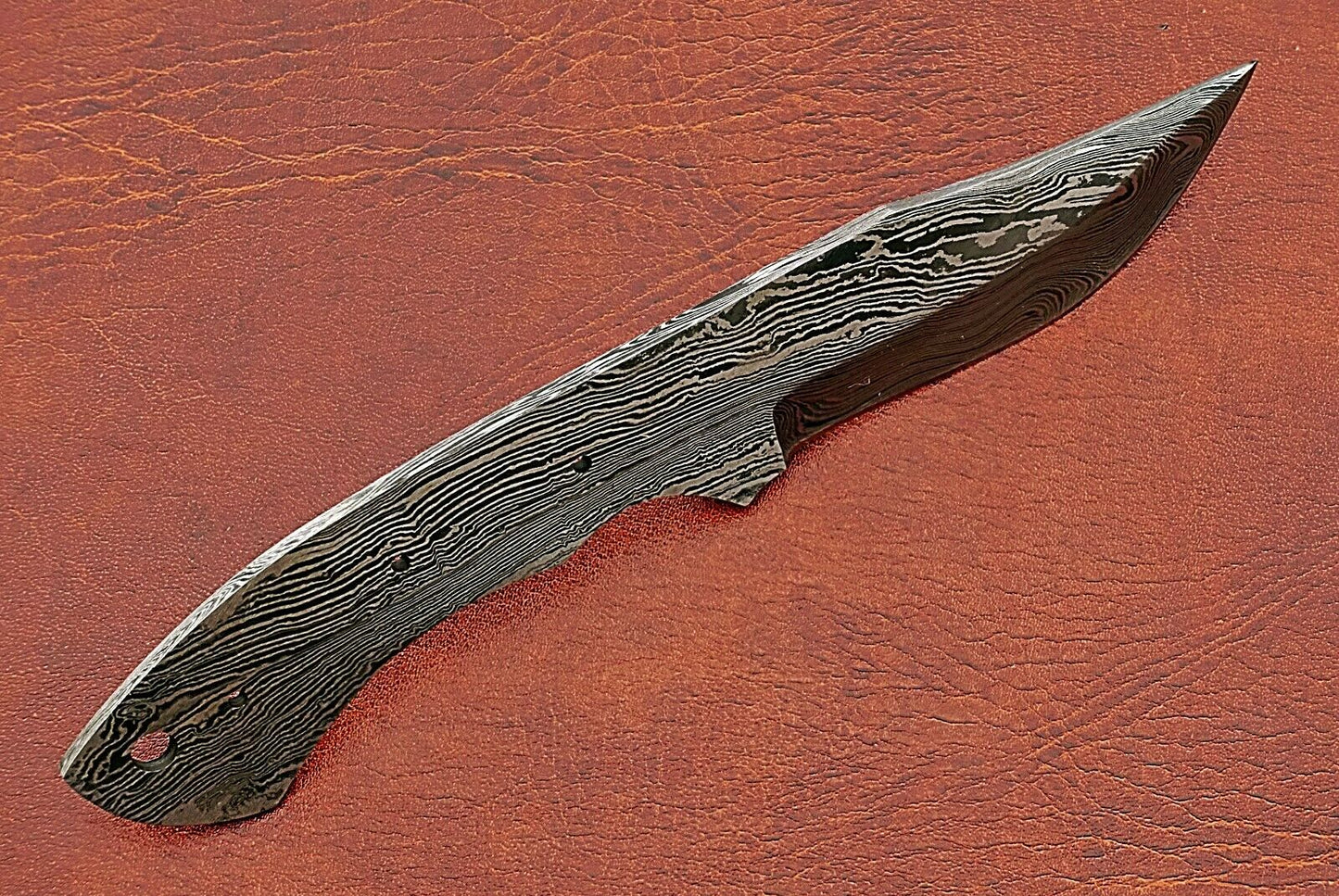7.75" trailing point Damascus steel blank blade pocket knife with 3.25" cutting