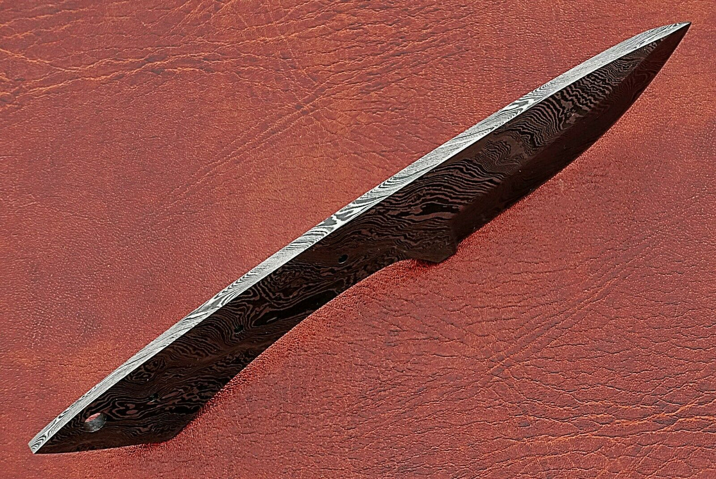 7.75" drop point Damascus steel blank blade pocket knife with 3.5" cutting edge