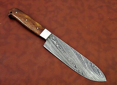 11" long Damascus steel Santoku Knife 7.5" cutting edge, wood scale