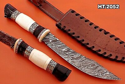 13" custom made Nessmuk hunting knife, Hand crafted scale, Leather sheath