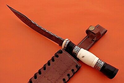 13" custom made Nessmuk hunting knife, Hand crafted scale, Leather sheath