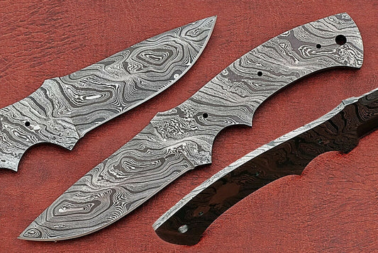 8.5" long Damascus steel drop point blank blade, 4" cutting edge