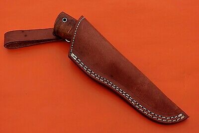 9" trailing point blood groove blade skinning knife, Walnut wood, Leather sheath