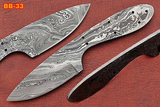 7.5" drop point Damascus steel blank blade pocket knife with 3" cutting edge