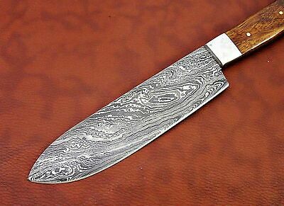 11" long Damascus steel Santoku Knife 7.5" cutting edge, wood scale