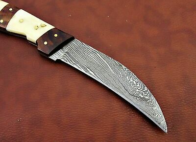 10" long Damascus steel Peeler Knife 4.5" cutting edge, wood & Bone scale