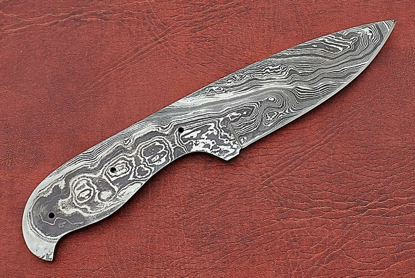 8" drop point Damascus steel blank blade pocket knife with 3.75" cutting