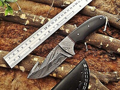 Damascus steel skinning knife 4 Pcs set with leather sheath, Bull horn scale