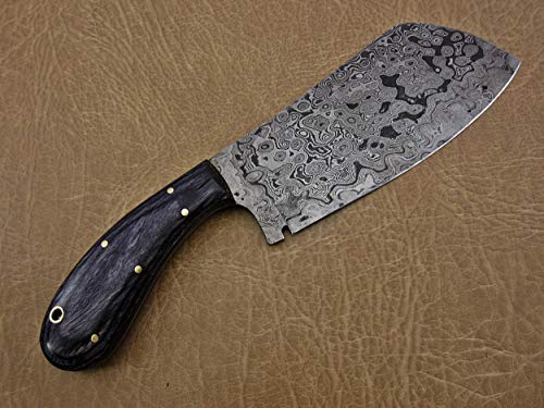 9.5" hand forged rain drop pattern Damascus steel Butcher knife, Meat cleaver, 2 tone black wood scale, Rain drop pattern Damascus Steel 3 mm blade