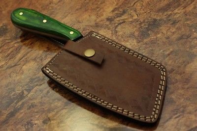 9.5" hand forged Damascus steel butcher Cleaver, Red wood scale chopper knife, Leather sheath included