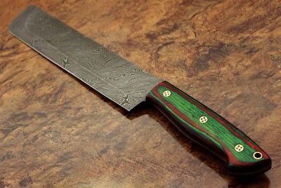 12.5" hand forged Damascus steel chef knife, 2 tone green scale, Leather sheath