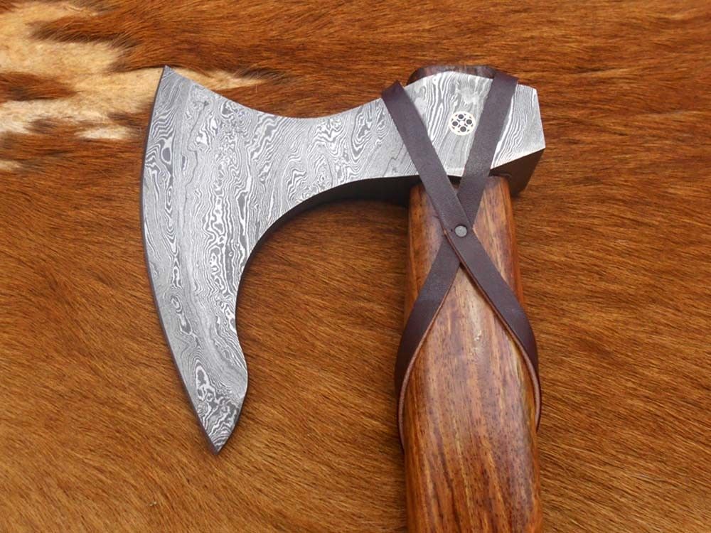 Hand forged Carbon steel Tomahawk Godzilla Axe, Hunting Axe, hiking battle axe Rose wood scale