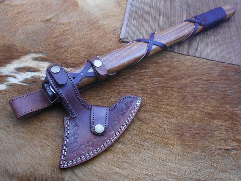 Hand forged Carbon steel Tomahawk Godzilla Axe, Hunting Axe, hiking battle axe Rose wood scale