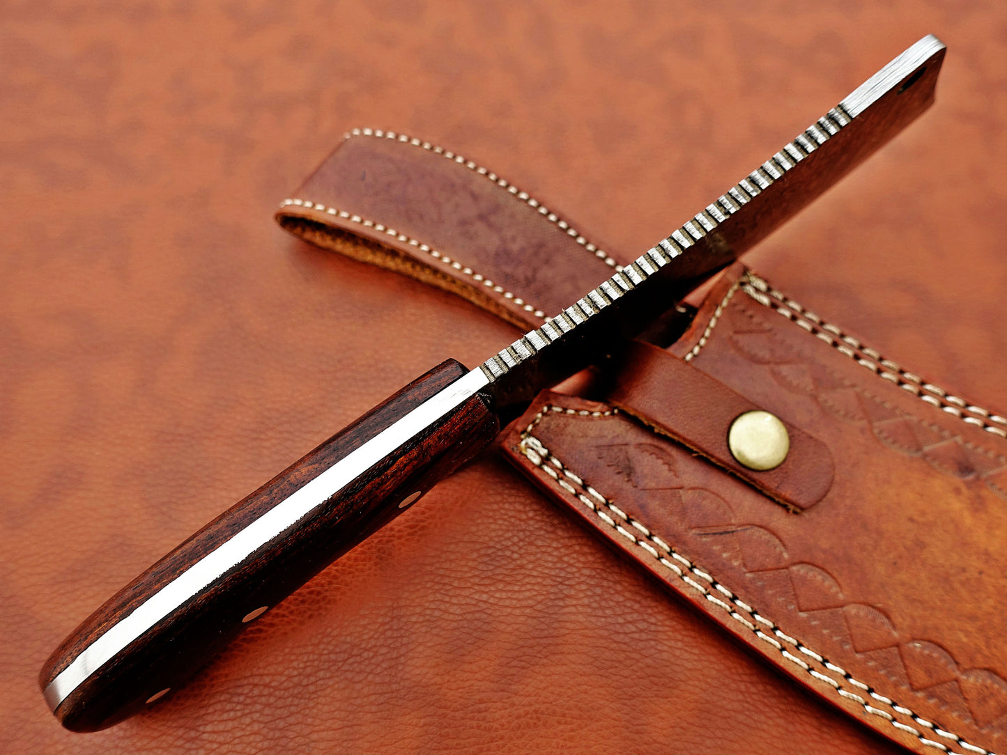 12" hand forged Damascus steel meat Cleaver, Walnut wood scale chopper knife, Leather sheath included