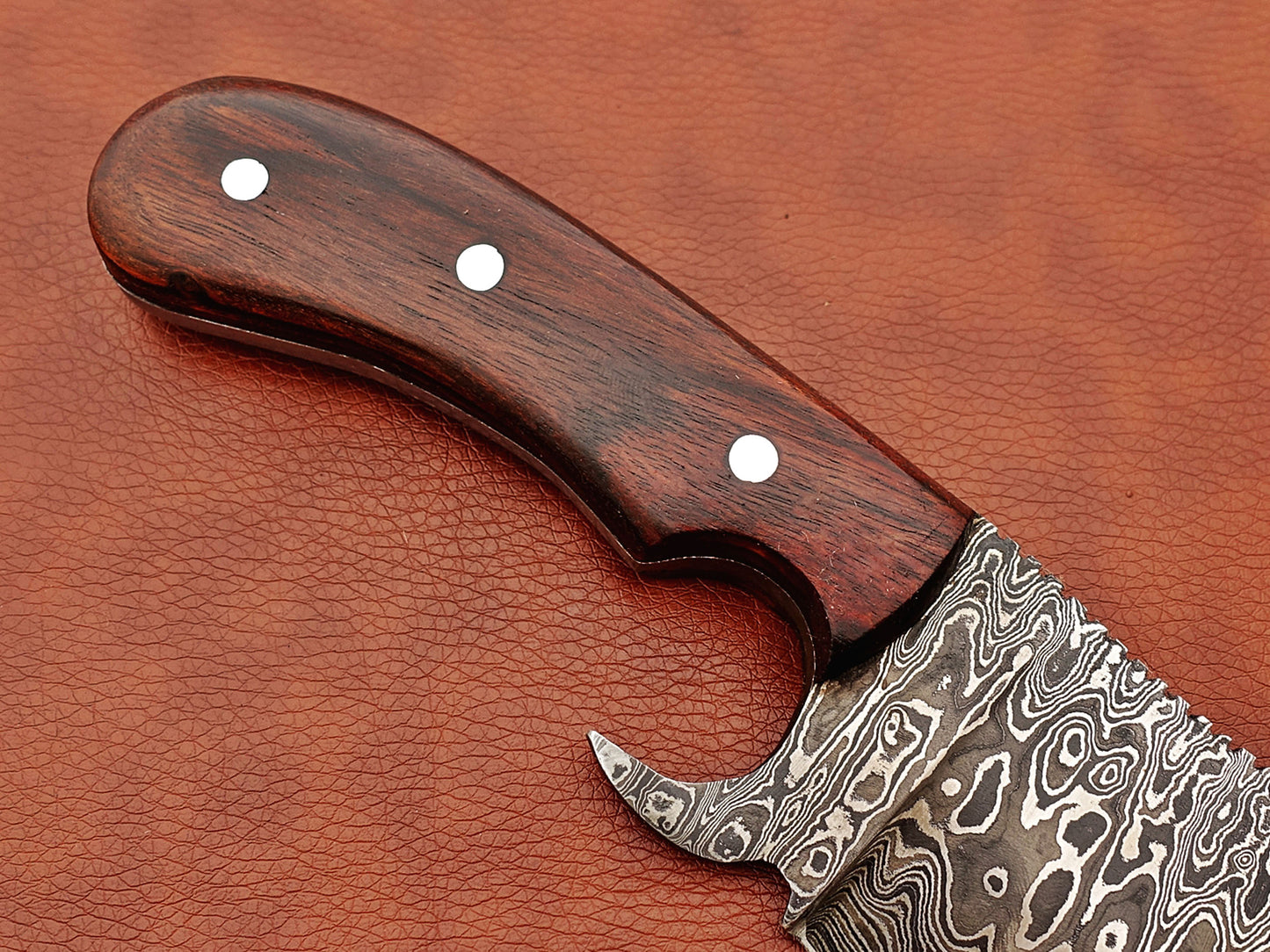 12" hand forged Damascus steel meat Cleaver, Walnut wood scale chopper knife, Leather sheath included