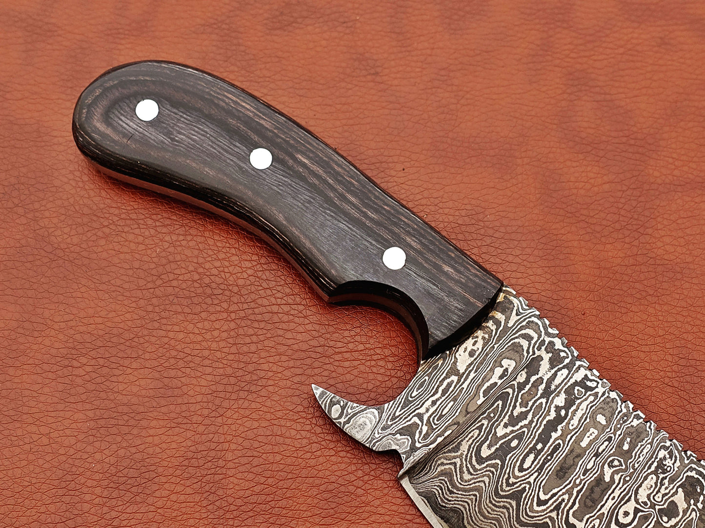 12" hand forged Damascus steel meat Cleaver, Walnut wood scale chopper knife, Leather sheath included