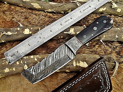 Damascus steel skinning knife 4 Pcs set with leather sheath, Bull horn scale