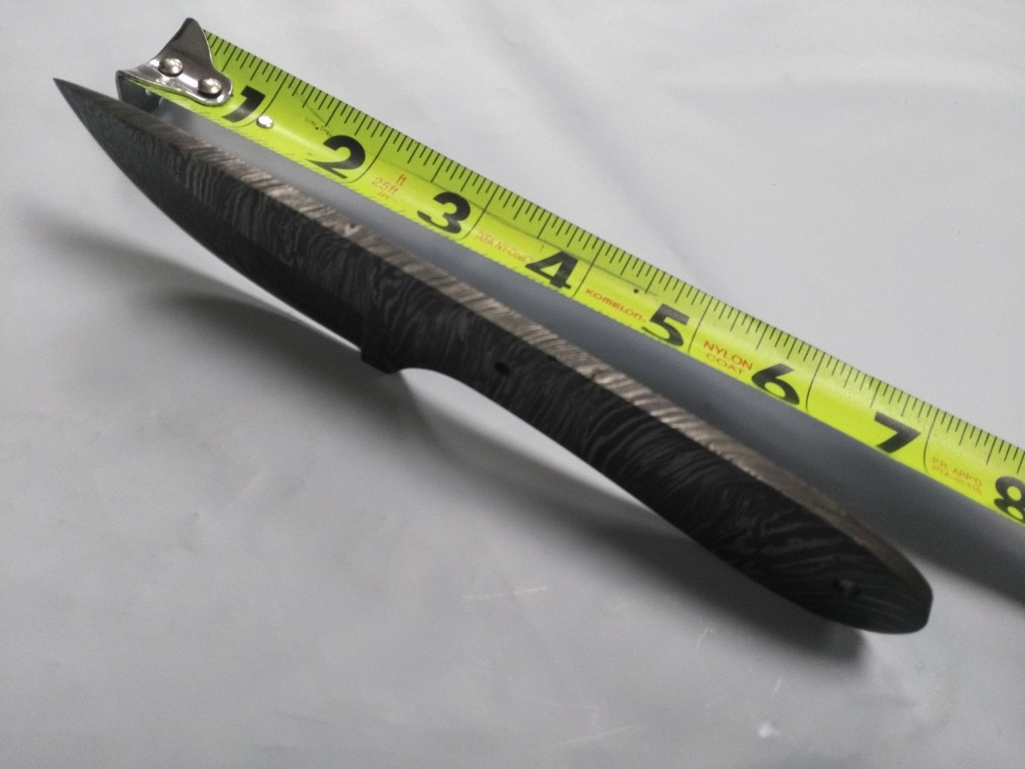 Damascus steel 7" long hand forged blank blade 4.5" cutting edge, 3 screw holes