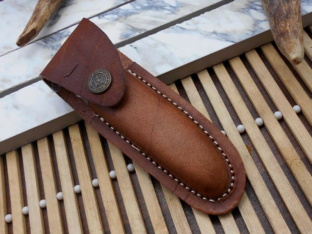 5 pieces Damascus steel Laguiole folding knife with Leather Sheath