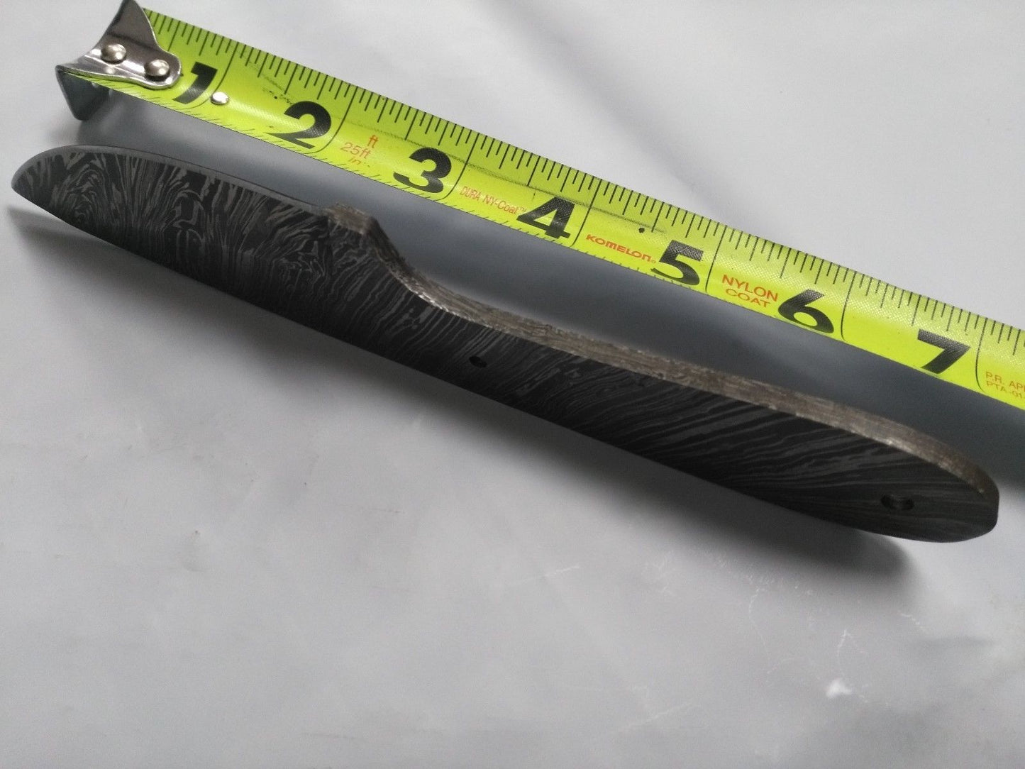 Damascus steel 7" long hand forged blank blade 4.5" cutting edge, 3 screw holes