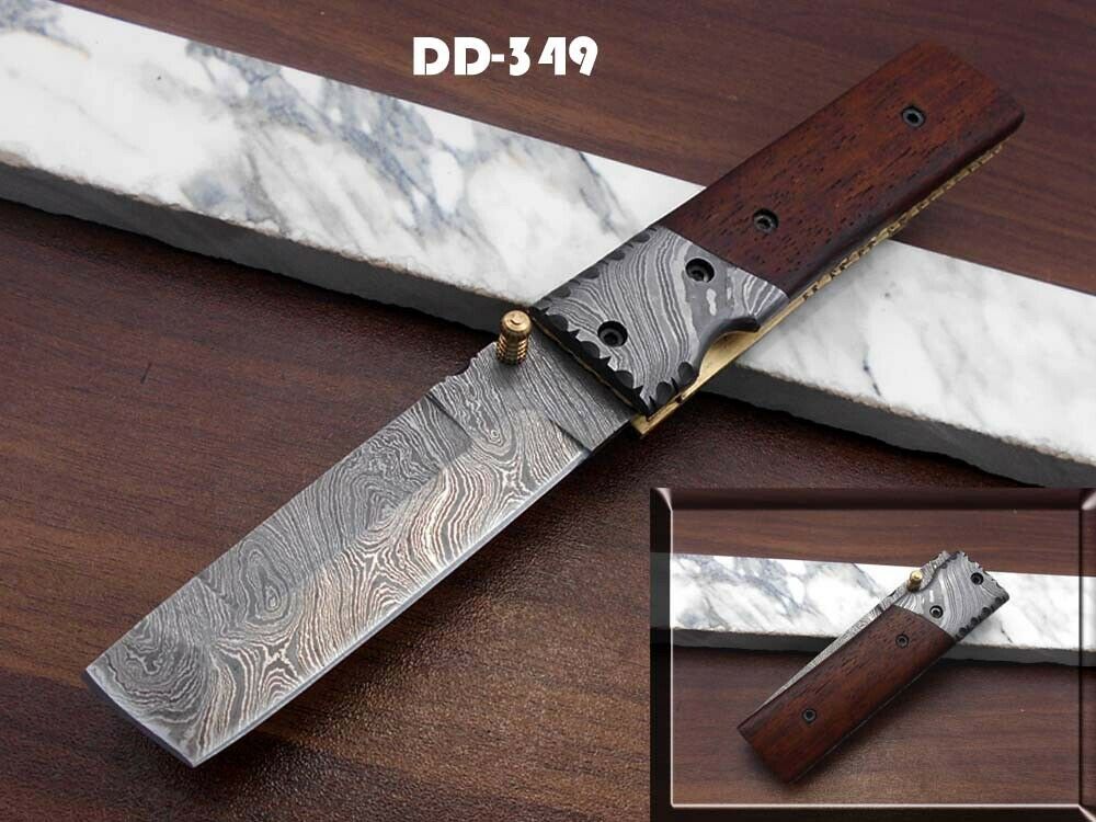 7.5" Damascus steel tanto folding knife With sheath, 4 colors lot
