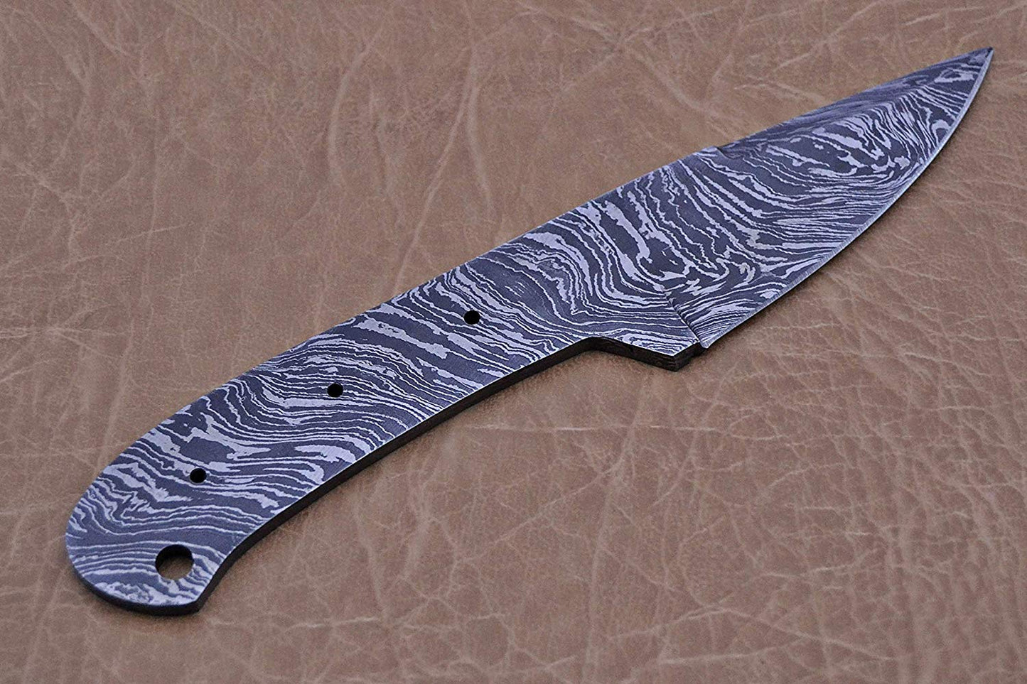 blank blade Damascus steel, 7.5 inches long hand forged pocket skinning knife, camping knife with 3 Pin holes and an inserting hole 3 inches cutting edge pocket knife blank blade