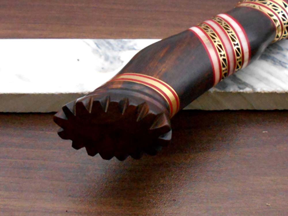 13" Long hand forged Damascus steel skinning knife, Hand carved scale crafted with engraved brass spacer, Available in Camel bone, Walnut wood and bull horn scales, Includes Cow Leather sheath
