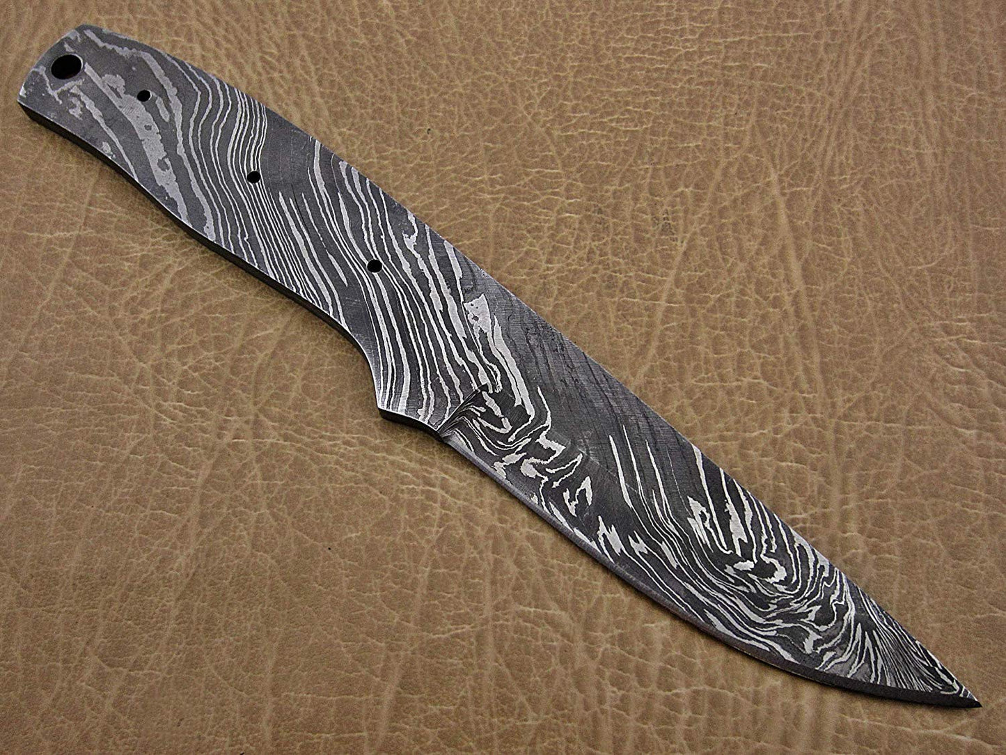 8.25 inches Long Hand Forged Damascus Steel Blank Blade Skinning Knife with 3 Pin Hole & an Inserting Hole Space 4 inches Cutting Edge