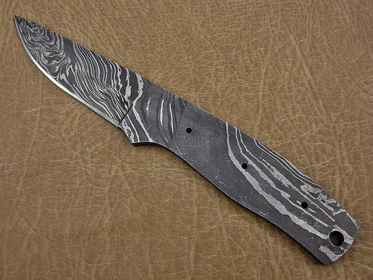 8.25 inches Long Hand Forged Damascus Steel Blank Blade Skinning Knife with 3 Pin Hole & an Inserting Hole Space 4 inches Cutting Edge