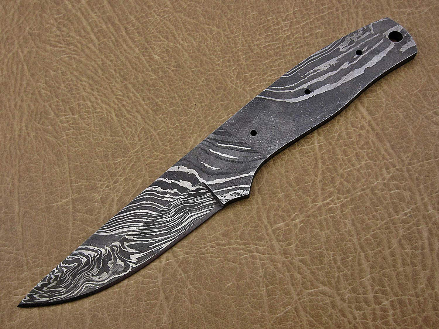 8.25 inches Long Hand Forged Damascus Steel Blank Blade Skinning Knife with 3 Pin Hole & an Inserting Hole Space 4 inches Cutting Edge