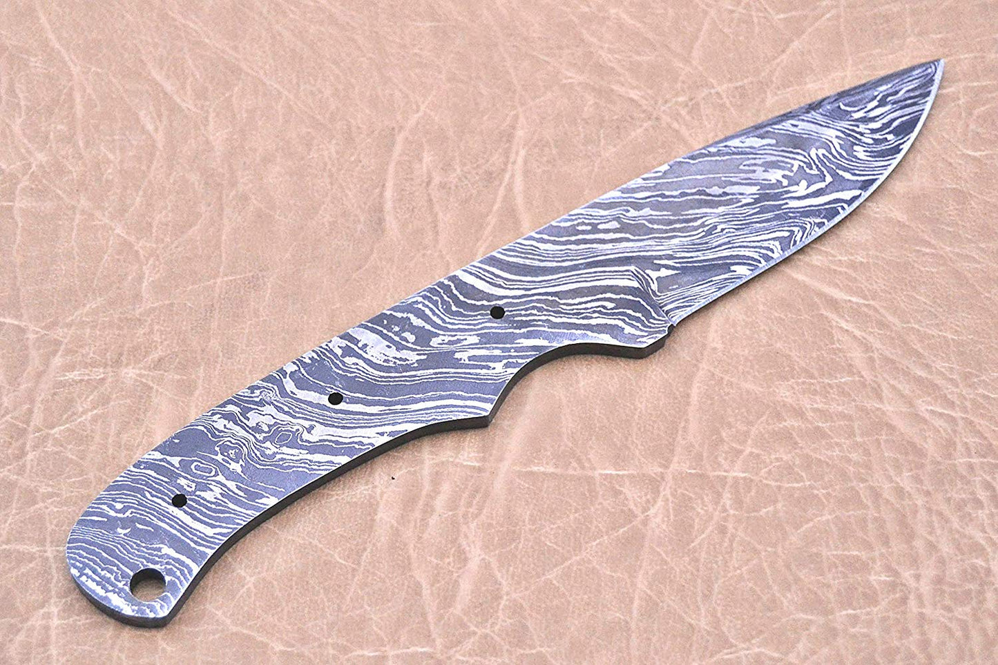 Damascus Steel Blank Blade, 8 inches Long Hand Forged Pocket Knife with 3 Pin Hole & an Inserting Hole Space 4 inches Cutting Edge