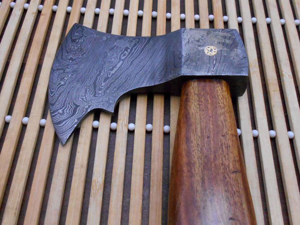 Damascus steel tomahawk Axe bearded hiking battle axe14.5 Inches long Hand Forged with Rose wood round handle, thick cow hide leather sheath (Copy)