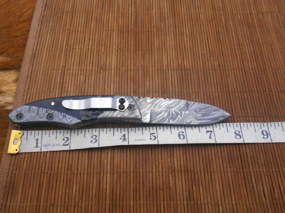8" long Damascus steel custom made Folding Knife with pocket clip, Available in various scales option with Damascus, 3.5" Damascus steel blade with Liner lock, Includes Cow hide leather sheath