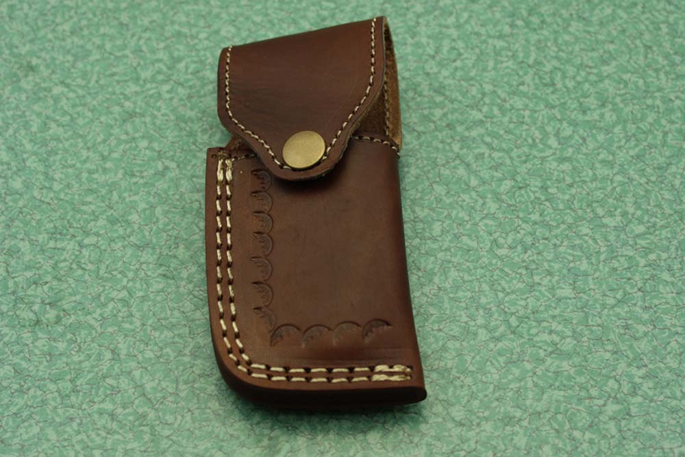 Damascus steel 7" folding knife, liner lock, thumb knob, Cow sheath, 4 Colors