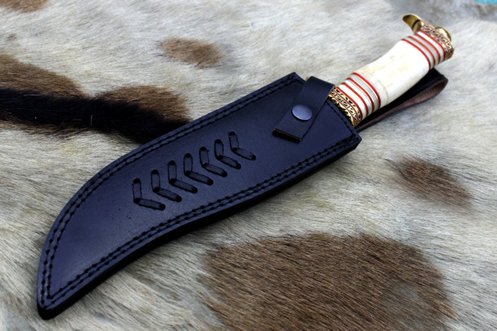 13" Long Damascus Dagger hand forged Knife 7" dual cutting edge exotic Rose wood scale crafted with engraved brass & fiber spacing, sheath
