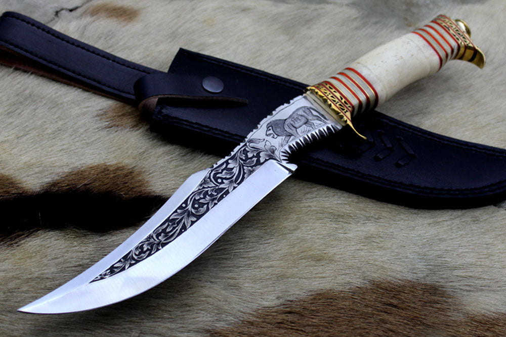 13" Long Damascus Dagger hand forged Knife 7" dual cutting edge exotic Rose wood scale crafted with engraved brass & fiber spacing, sheath