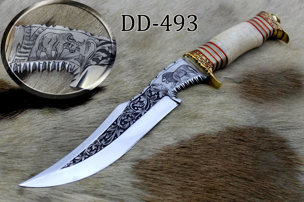13" Long Damascus Dagger hand forged Knife 7" dual cutting edge exotic Rose wood scale crafted with engraved brass & fiber spacing, sheath