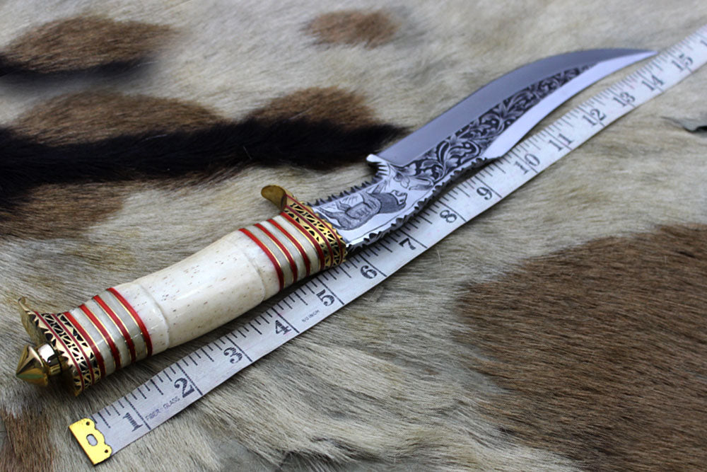 13" Long Damascus Dagger hand forged Knife 7" dual cutting edge exotic Rose wood scale crafted with engraved brass & fiber spacing, sheath