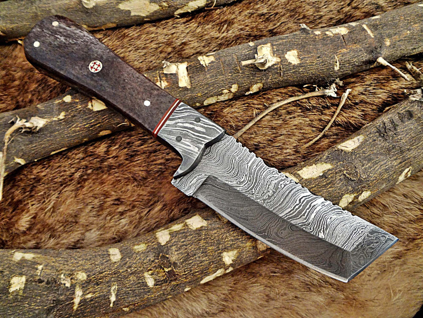 8" Long hand forged Damascus steel full tang Tanto blade pocket Knife, Available in 3 scales, includes Cow leather sheath